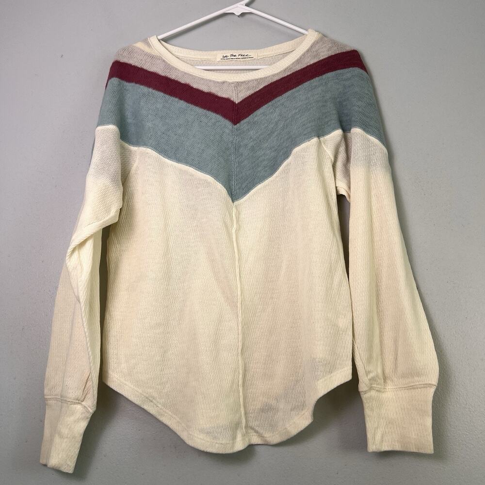 We The Free People Womens Sz XS Oversized Chevron Thermal Sweater Lightweight